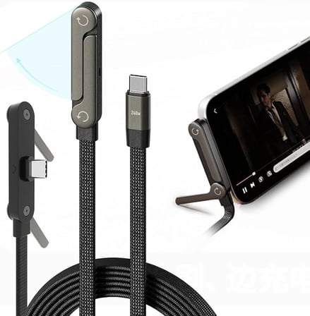 240w Hızlı Şarj Destekli Katlanabilir Telefon Standlı Örgülü Type-c To Type-c Şarj Kablosu Bx40