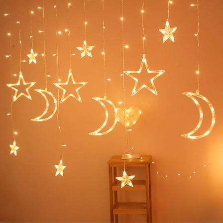 Ay Ve Yıldız Figürlü Kumandalı 12 Sarkıtlı 120 Led Dekor Işık – Dekoratif Ortam Ve Masaüstü Aydınlatması Bx40