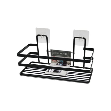 Yapışkanlı Askılı Çok Amaçlı Siyah Kare Banyo Raf Bx40