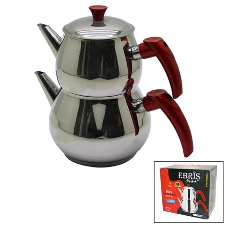 Aile Büyük Boy Küre Çelik Çaydanlık Seti Üst: 1.2lt - Alt: 2lt Bx40