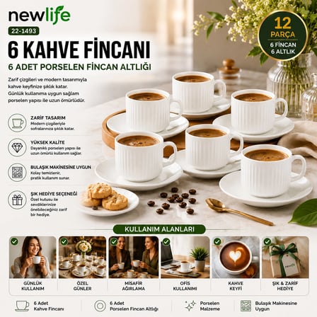 12 Parça  Porselen Kahve Fincanı Bx40