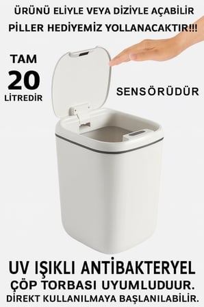 Teknolojik Çöp Kutusu Otomatik Aç Kapat Sensörlü Mutfak Banyo Ev Ofis PİLLER DAHİLDİR