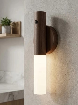 Şarjlı LED Ahşap Renk Hareket Sensörlü Günışığı Kablosuz Lüks Duvar Aplik Lamba Modeli