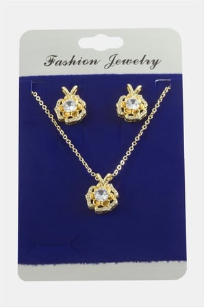 Gül Zirkon Taşlı Set Kolye