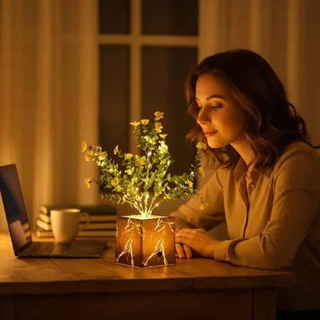 Işıklı Yapay Çiçek – Siyah Saksılı LED Dekoratif Bitki, Masaüstü ve Ev Ofis Aydınlatmalı Süs Bitkisi