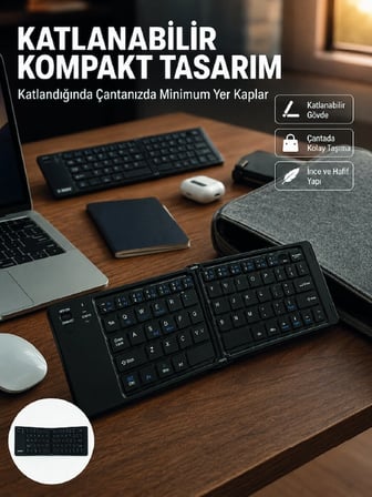 Kablosuz Katlanabilir Bluetooth Klavye Telefon Tablet Bilgisayar Uyumlu