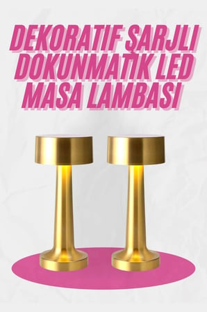 Altin Rengi Masa Ve Gece Lambasi Dokunmatik Sarjli Masa Lambasi