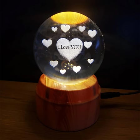 Kalpli I Love You Tasarımlı Dönen Cam Küre