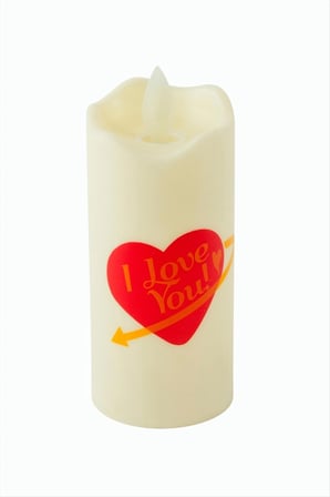 Kalp I Love You Yazılı Işıklı Mum 12 cm