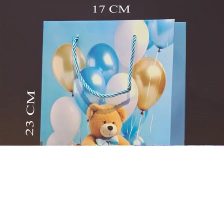 Ayıcık Desenli Mavi Küçük Boy Karton Hediye Çantası