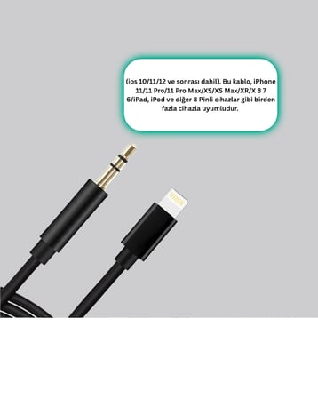 Lightning Girişli Cihazlar İçin 3.5mm Aux Ses Kablo Dönüştürücü 1M