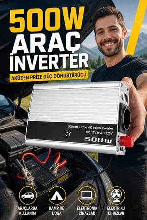 500W 12V DC 220V AC İnverter USB Çıkışlı Fanlı Akü Güç Dönüştürücü Araç Kullanımı