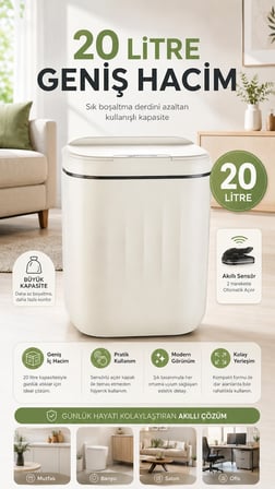 Hareket Sensörlü Büyük 20L Çöp Kovası UV Işıklı