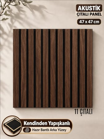 Beylini MDF Ahşap Duvar Akustik Paneli 3D Ses Engelleyici Yalıtımlı Panel 47x47 CM Tavan Duvar Kapı Kaplama Ceviz Renk