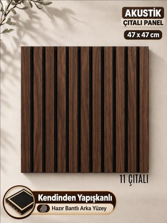 Beylini MDF Ahşap Duvar Akustik Paneli 3D Ses Engelleyici Yalıtımlı Panel 47x47 CM Tavan Duvar Kapı Kaplama Ceviz Renk