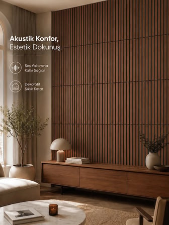 Beylini MDF Ahşap Duvar Akustik Paneli 3D Ses Engelleyici Yalıtımlı Panel 47x47 CM Tavan Duvar Kapı Kaplama Ceviz Renk