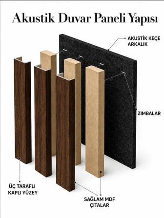 Beylini MDF Ahşap Duvar Akustik Paneli 3D Ses Engelleyici Yalıtımlı Panel 47x47 CM Tavan Duvar Kapı Kaplama Ceviz Renk