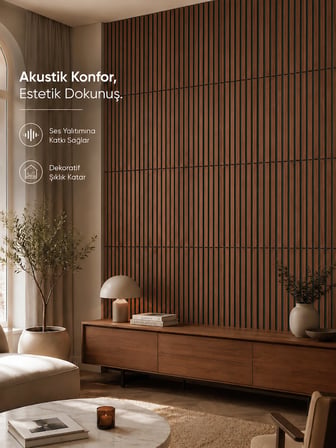 Beylini MDF Ahşap Duvar Akustik Paneli 3D Ses Engelleyici Yalıtımlı Panel 47x47 CM Tavan Duvar Kapı Kaplama Ceviz Renk