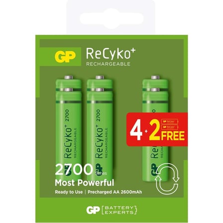 2600 mAh Şarjlı Kalem Pil, 4+2'li Paket