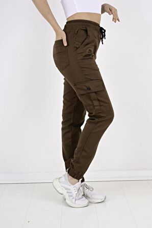 Bel Ve Paça Lastikli Yanları Kargo Cep Kadın Pantolon-19000