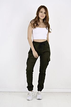 Bel Ve Paça Lastikli Yanları Kargo Cep Kadın Pantolon-19000