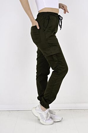 Bel Ve Paça Lastikli Yanları Kargo Cep Kadın Pantolon-19000