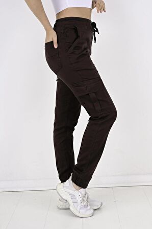 Bel Ve Paça Lastikli Yanları Kargo Cep Kadın Pantolon-19000