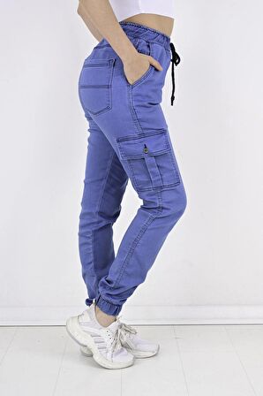 Bel Ve Paça Lastikli Yanları Kargo Cep Kadın Pantolon-19000