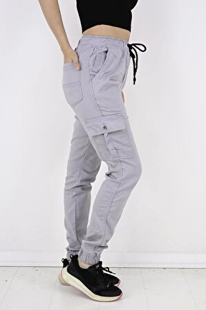 Bel Ve Paça Lastikli Yanları Kargo Cep Kadın Pantolon-19000