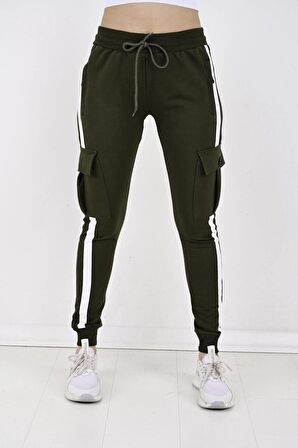 2 Iplik Yanları Şeritli,kargo Cepli Kadın Eşofman Altı-8831