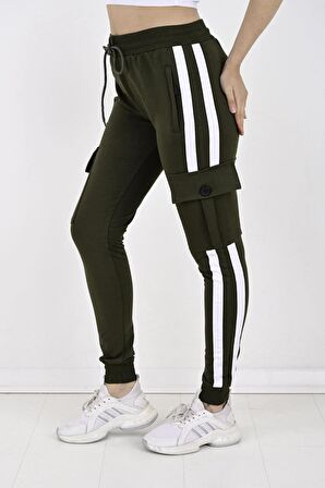 2 Iplik Yanları Şeritli,kargo Cepli Kadın Eşofman Altı-8831