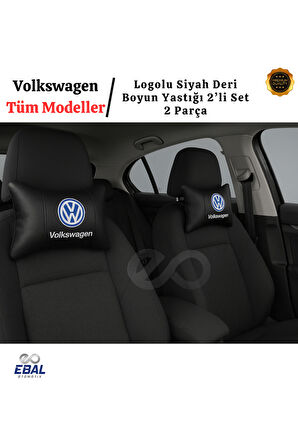 Volkswagen Logolu Siyah Deri Boyun Yastığı 2’li Set – Araç Koltuk Boyun Destek Minderi