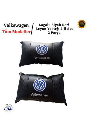 Volkswagen Logolu Siyah Deri Boyun Yastığı 2’li Set – Araç Koltuk Boyun Destek Minderi