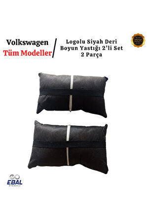 Volkswagen Logolu Siyah Deri Boyun Yastığı 2’li Set – Araç Koltuk Boyun Destek Minderi