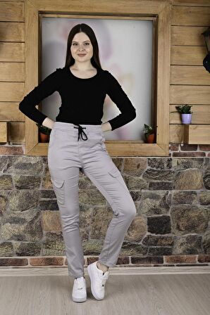 BEL VE PAÇA LASTİKLİ YANLARI KARGO CEP FERMUARLI Kadın  PANTOLON-4444