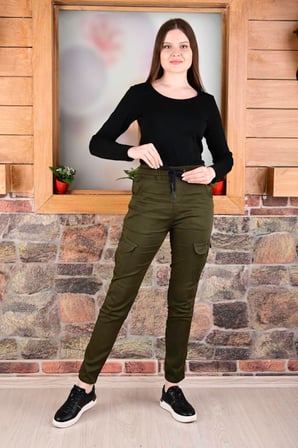 BEL VE PAÇA LASTİKLİ YANLARI KARGO CEP FERMUARLI Kadın  PANTOLON-4444