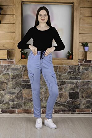 BEL VE PAÇA LASTİKLİ YANLARI KARGO CEP FERMUARLI Kadın  PANTOLON-4444