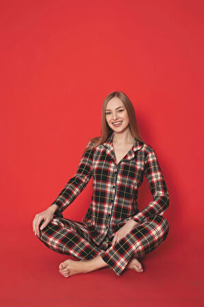 MLALE Ekose Desenli Süet Bayan Pijama Takımı 2012