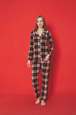 MLALE Ekose Desenli Süet Bayan Pijama Takımı 2012