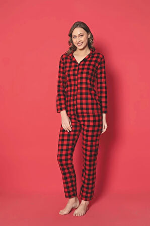 MLALE Ekose Desenli Süet Kadın Pijama Takımı 2055