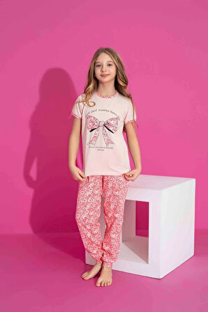 TARP Pembe Fiyonk Baskılı Kız Çocuk Pijama Takımı 2973-P