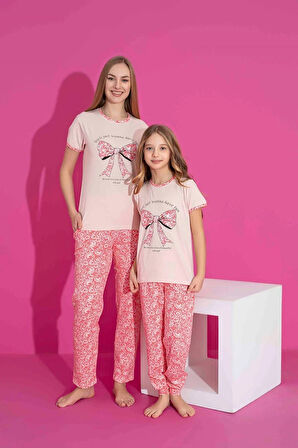 TARP Pembe Fiyonk Baskılı Kız Çocuk Pijama Takımı 2973-P