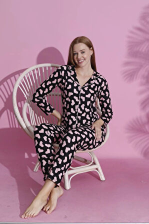 MLALE Kalp Desenli Süet Kadın Pijama Takımı 3228-K