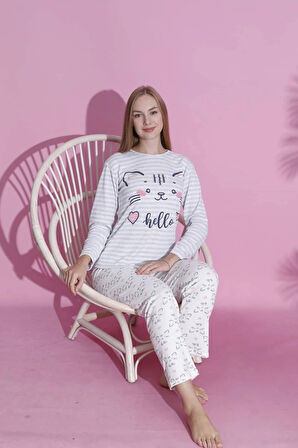 MLALE Desenli İnterlok Kadın Pijama Takımı 3233-KD
