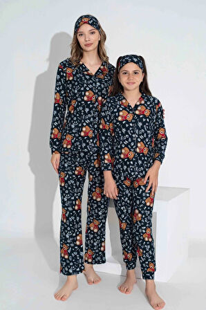 TARP Lacivert Süet Önden Düğmeli Anne Pijama Takımı 6401-12-L