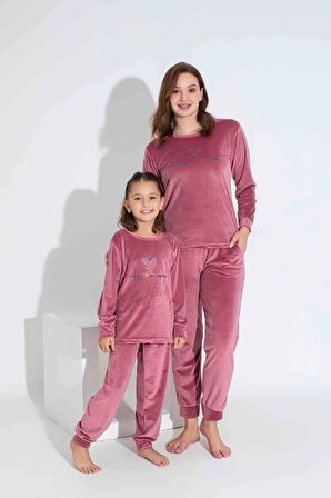 TARP Gül kurusu Kadife Anne Pijama Takımı 6423-2-GK