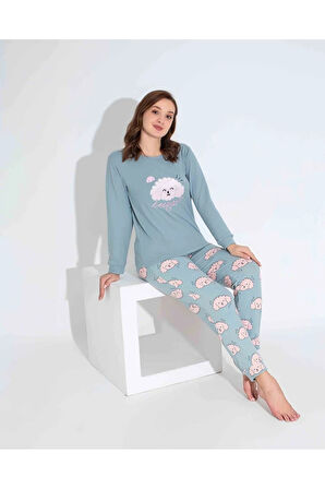 TARP Maviş Köpüş Nakışlı Termal Anne Pijama Takımı 6435-M