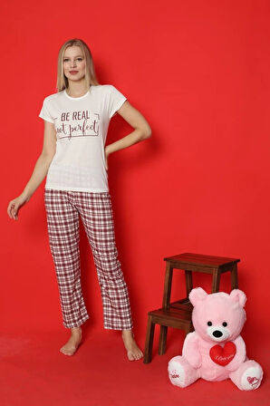 MLALE Be Real Desenli Suprem Kumaş Kısa Kollu Kadın Pijama Takımı 4014-E