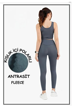 MİSM Kadın Kışlık İçi Polarlı Antrasit Yüksek Bel Toparlayıcı Tayt 1024-A