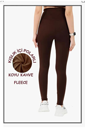MİSM Kadın Kışlık İçi Polarlı Kahverengi Yüksek Bel Toparlayıcı Tayt 1024-K